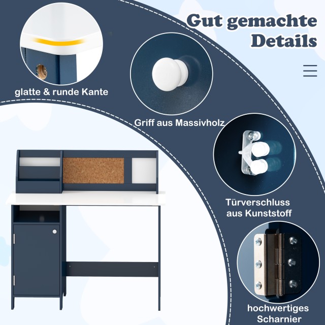 Costway Παιδικό Γραφείο με Καρέκλα 90x45x85,5 εκ. HY10278BL