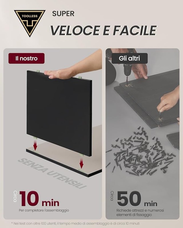VASAGLE Μοντέρνο Κομοδίνο 45x35x58.7cm με 3 Συρτάρια, Χωρίς Εργαλεία Συναρμολόγησης, Ink Black + Cappuccino Beige LET778B01