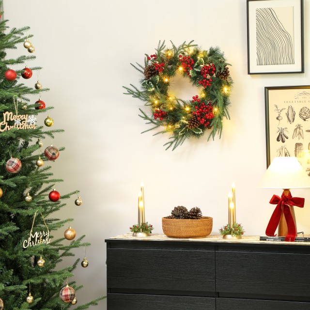 HOMCOM Χριστουγεννιάτικο Στεφάνι 60 cm με Λευκά LED Φώτα, Χρονοδιακ...