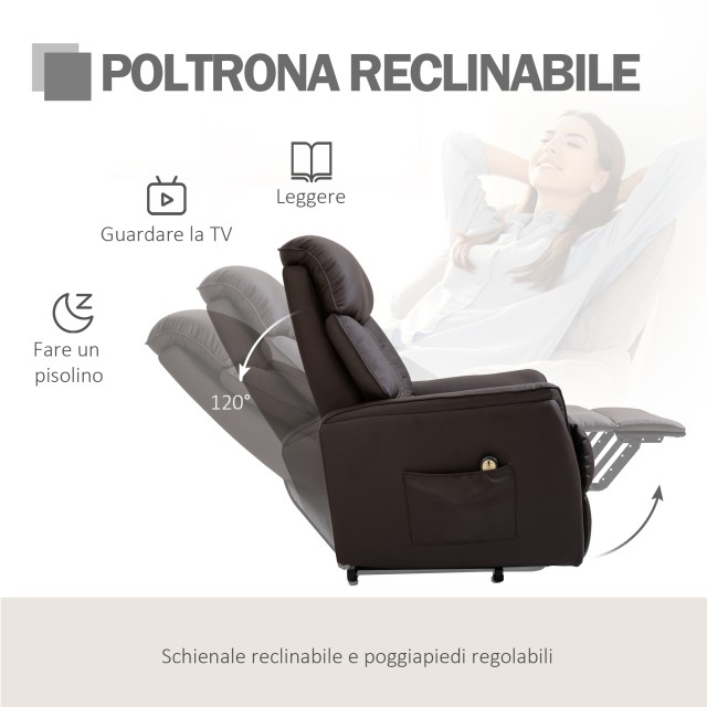 Πολυθρόνα HOMCOM Lift Relax με τηλεχειριστήριο, ξαπλωμένη με καφέ υποπόδιο 80 x 94 x 104 cm 713-067V91BN