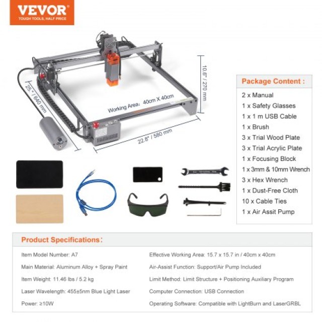VEVOR Χαράκτης Λέιζερ 10W με Προστασία Ματιών  KZXS10W4140CMDRN1V2