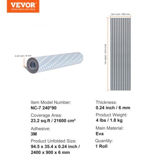 VEVOR Δάπεδο Σκάφους EVA Foam 94.5 x 35.4, Αντιολισθητικό Αυτοκόλλητο, 23.2 τ.π. για Σκάφη  CBZZFHPMDDHSS4TPHV0