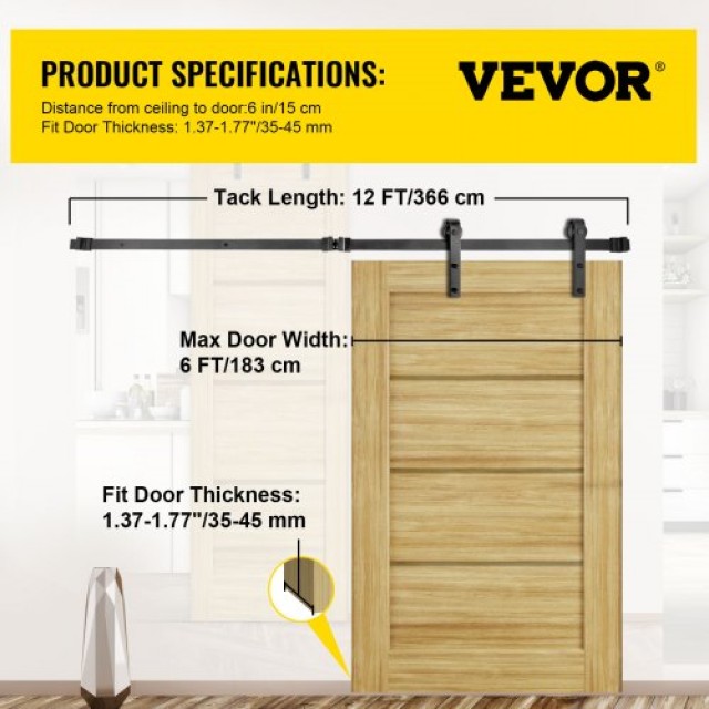 Σετ Συρόμενης Πόρτας VEVOR 12FT, Αντοχή 330LBS, Διπλό Σετ Ανάρτησης, Ανθρακοχάλυβας, Για Πόρτες 1.57-1.77 & 6FT Πλάτος  HDGCDGSMJ12FTLOOQV0