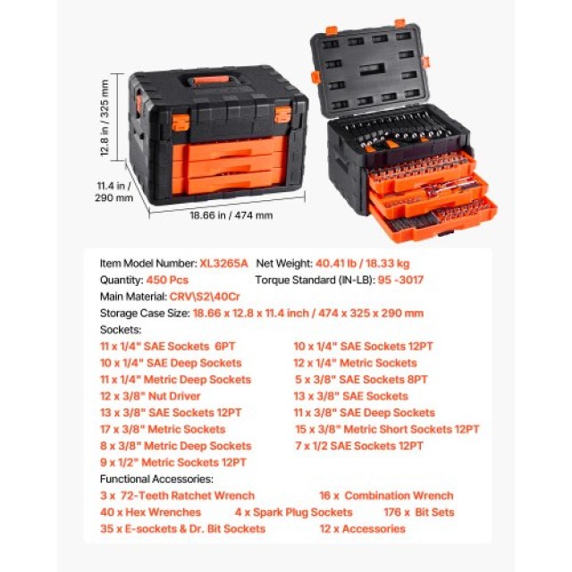 VEVOR Σετ Καρυδάκια 450 Τμχ με 6.4/9.5/12.7 mm Δίσκο και Πορτοκαλί ... VEVOR Σετ Καρυδάκια 450 Τμχ με 6.4/9.5/12.7 mm Δίσκο και Πορτοκαλί ...