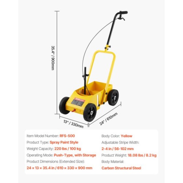 VEVOR Μηχανή Σήμανσης Γραμμών 61 x 33 x 90 εκ. Κίτρινη STHXJPQS4LKCZ1KLSV0