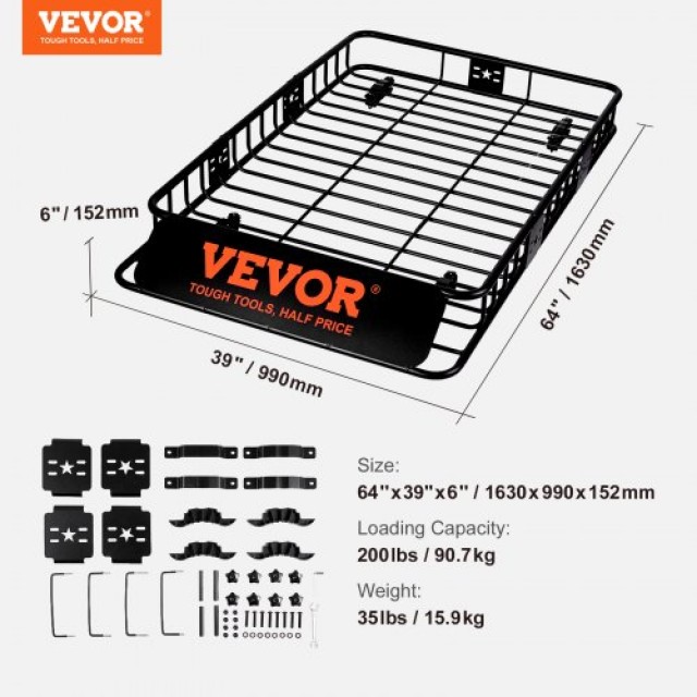 VEVOR Σχάρα Οροφής 64x39x6 με Επέκταση, 200kg, για SUV/Φορτηγά  CDXLJJY364396P5CVV0