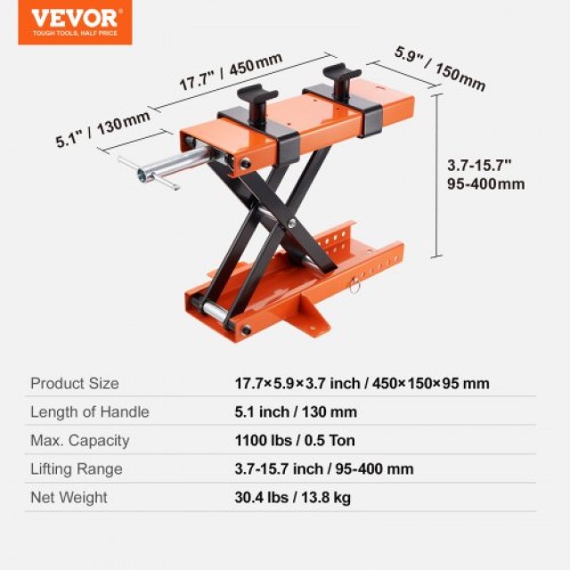 VEVOR Ανυψωτικό Μοτοσυκλέτας 1100 Lb με Σέλα για ATV & Dirt Bike  MTCSJJCSB1100PWQ4V0