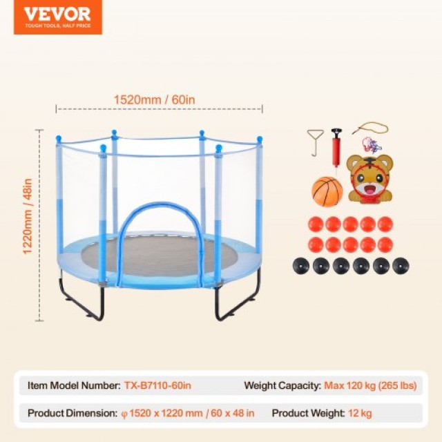 VEVOR 60 Τραμπολίνο για Παιδιά Μίνι Τραμπολίνο με Δίχτυ Εσωτερικού και Εξωτερικού Χώρου για Νήπια DWYXBC60YCDW6KFK8V0
