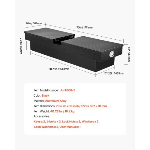 VEVOR Κουτί Εργαλείων Αλουμινίου 70x20x13 In για Καρότσα Φορτηγού Q...