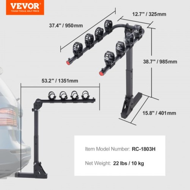 VEVOR Βάση Ποδηλάτων για 4 Ποδήλατα, 150 LBS, για 2 Υποδοχή  GJZXCJXGSGJJ63517V0