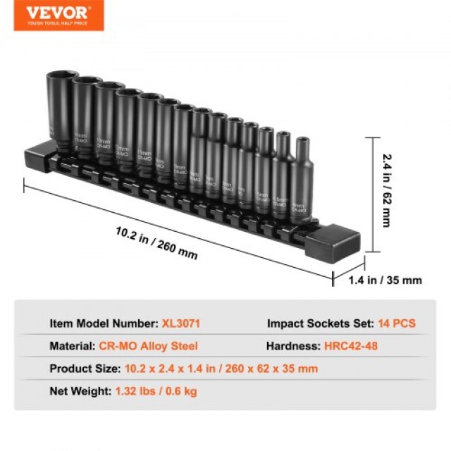 VEVOR  Σετ Καρυδάκια 14τμχ 6-γων. 1/4 Βαθιά Μετρικά 4-15mm Cr-Mo CJTTZJ1CRMO1WL3UXV0