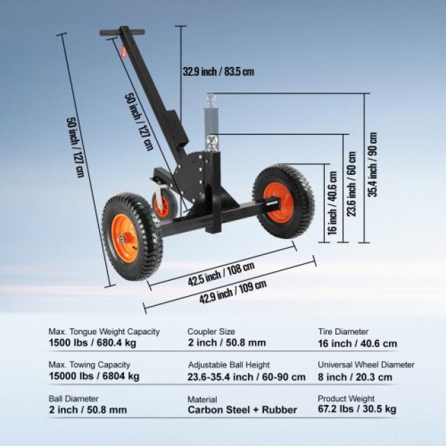Ρυμουλκούμενο Dolly VEVOR 2 σε 1, 1500lbs, Ρυθμιζόμενο Ύψος, 16 Ελαστικά  TYSDQYCB1500325WUV0