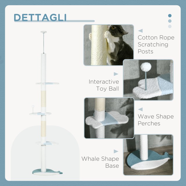 PawHut Γατόδεντρο με Ρυθμιζόμενο Πάλο 225-255 εκ, Πλατφόρμες & Μπάλ...