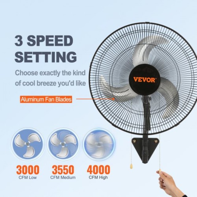 VEVOR Μεταλλικός Ανεμιστήρας Τοίχου 44.5cm με 3 Ταχύτητες  GYBGSFSYCSF18BWP2V2
