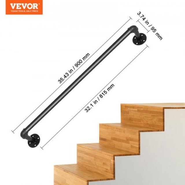 VEVOR Χειρολισθήρας Σκάλας 3FT, 440LBS, Βιομηχανικός Χειρολισθήρας από Χάλυβα για Εσωτερικό/Εξωτερικό Χώρο  TZBGSLTFSGYG3UX23V0