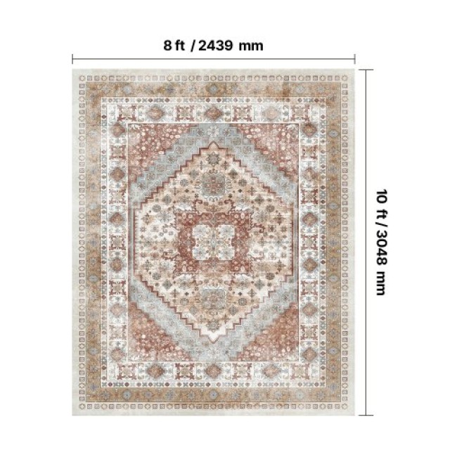 VEVOR Μεγάλο Χαλί 8 x 10 ft Αντιολισθητικό Καφέ Κόκκινο Vintage JXD...
