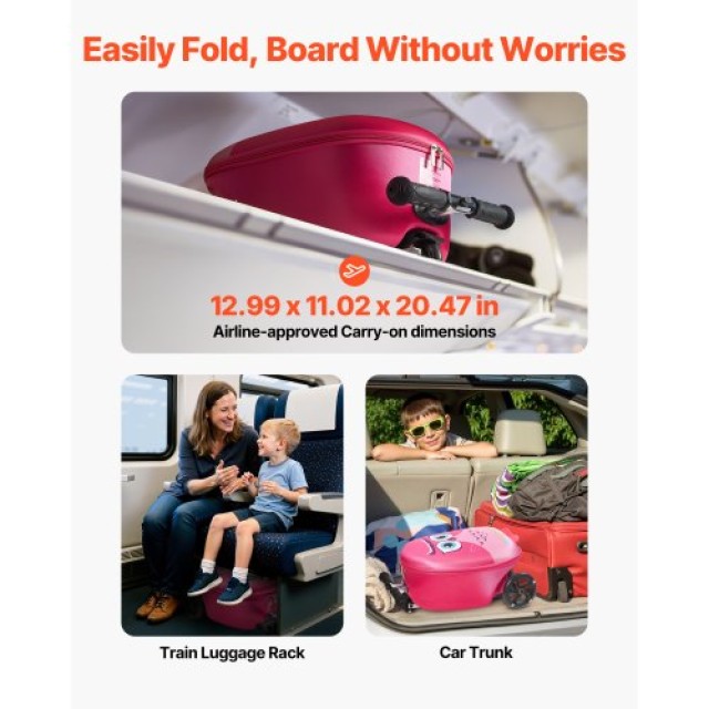 VEVOR Παιδική Βαλίτσα-Σκούτερ 20 ιντσών με Φωτιζόμενες Ρόδες Ροζ FD...