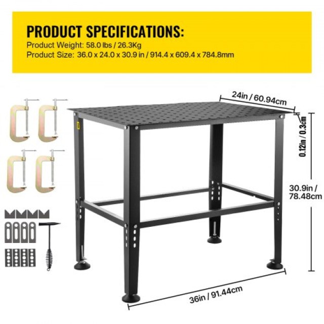 VEVOR Τραπέζι Συγκόλλησης 36 x 24 800LBS Εργαστηριακός Πάγκος Συγκόλλησης με Οπές Στερέωσης GDXHZ800LB36HJ2L5V0