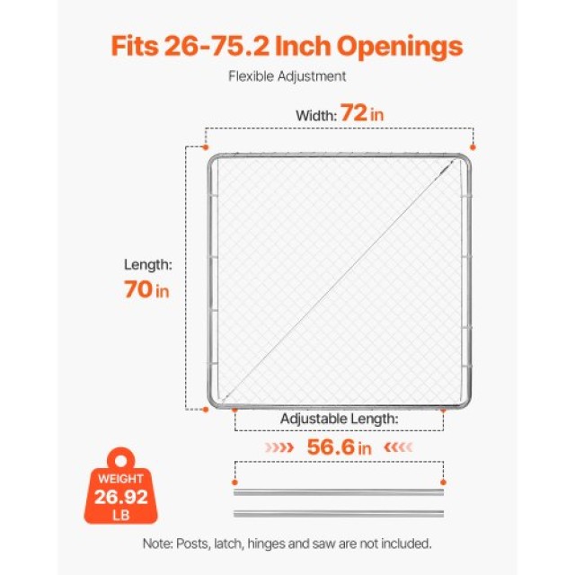 VEVOR Πύλη Φράχτη Αλυσίδας 3x4 ft Χωρίς Κολώνες SWHYM7072INCM7PVRV0