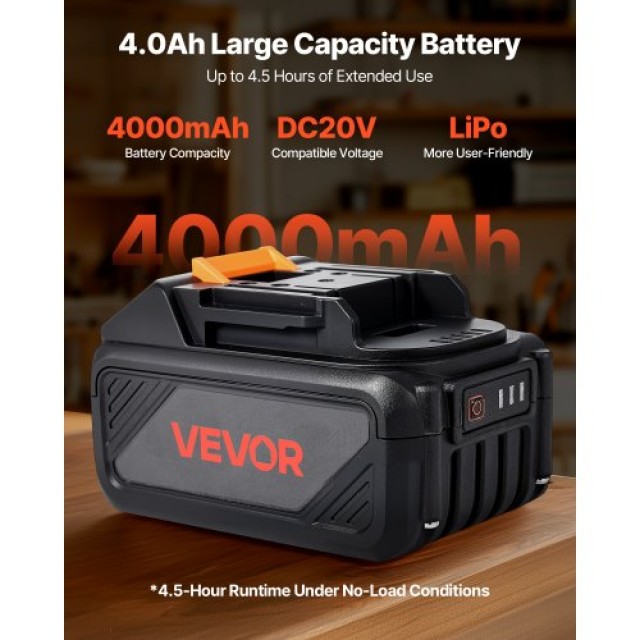 VEVOR Σετ Μπαταρίας και Φορτιστή 20V MAX 4.0 Ah Li-Ion Γρήγορη Φόρτ...