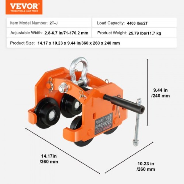 Χειροκίνητο Τρόλεϊ VEVOR 2 Τόνων για I-Beam  JDSSTXC2T3756SX19V0
