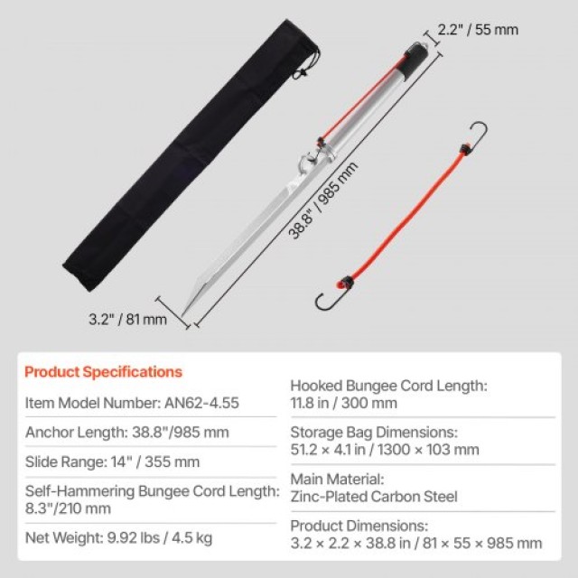 VEVOR Άγκυρα Άμμου Σκάφους VEVOR, Αιχμή Αγκυρας Ολισθήσεως 90 εκ, Α...