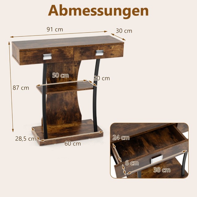 Costway Στυλάτο και Ασφαλές Κονσόλα Τραπέζι 91 x 30 x 87 cm Ρουστίκ Καφέ JV11944CF