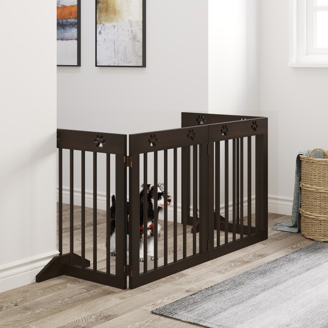 PawHut Folding Small Dog Gate, σε ξύλο πεύκου, 204x30x61 cm, καφέ D06-084BN