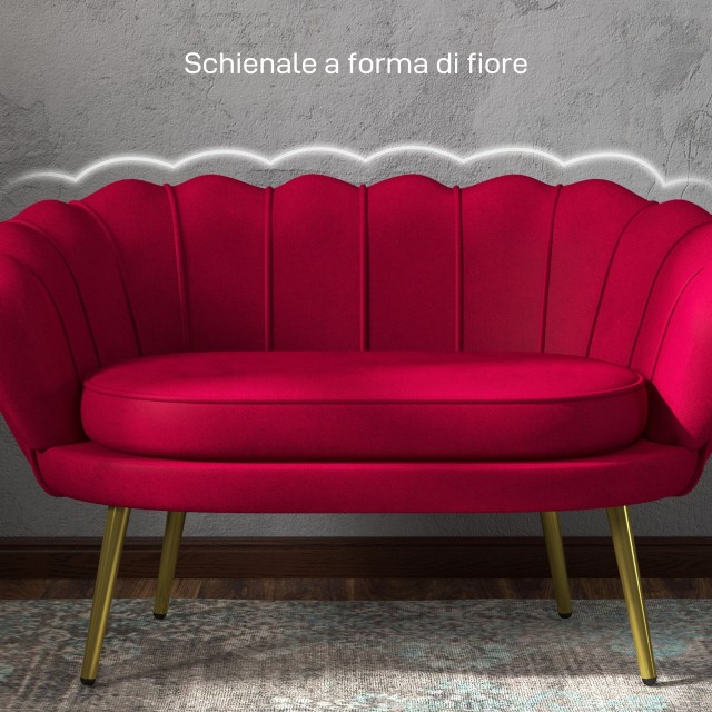 HOMCOM  Διθέσιος καναπές σε στυλ Industrial Chic από ύφασμα με εφέ βελούδου και μέταλλο, 130x77x77 εκ., Σκούρο Κόκκινο  833-957V00WR