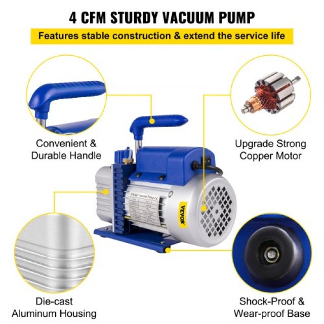 VEVOR Θάλαμος Κενού 2 Γαλόνια με Αντλία 4CFM 1/3HP για Σιλικόνη & Εποξική Ρητίνη  QCKTZKB4CFM1-3J2TV2