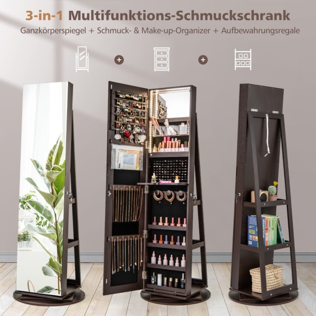 Costway  Περιστρεφόμενη Κοσμηματοθήκη 360° με Τρίχρωμο LED Φωτισμό ...