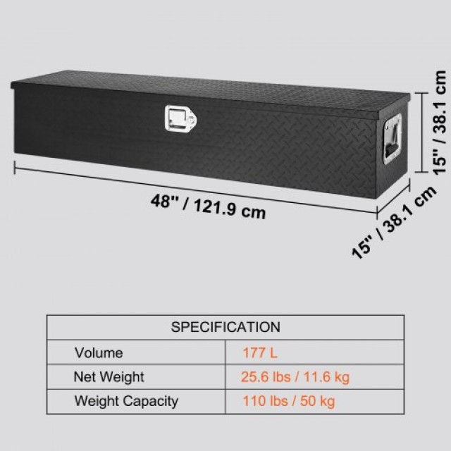 VEVOR Ανθεκτικό Αλουμινένιο Κουτί Εργαλείων 48x15x15 για Καρότσα Φορτηγού  LCZXG48X15X155SH1V0