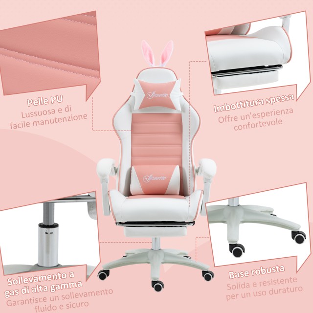 Vinsetto Καρέκλα Gaming Vinsetto με Αυτιά, Ροζ, 65x70x125-135 εκ. 921-621V00PK