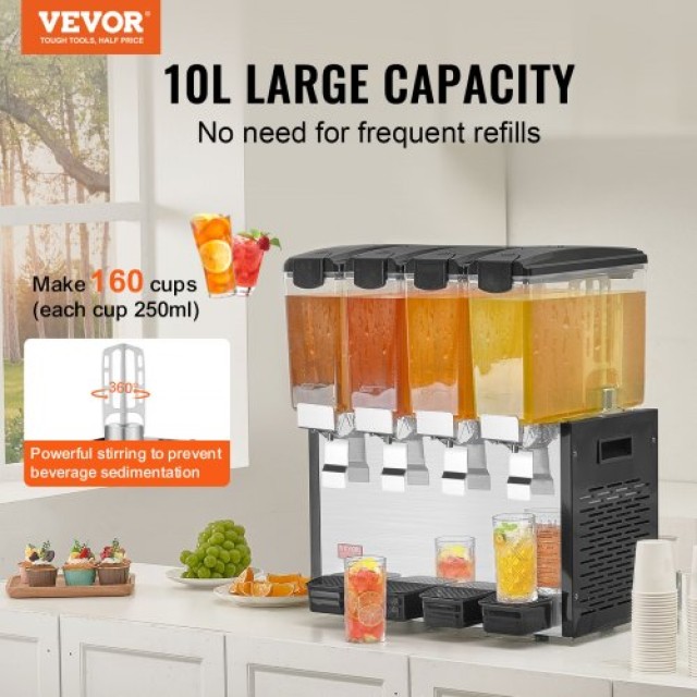 VEVOR  Εμπορικός Διανομέας Ποτών 10L x 4 Δεξαμενές Κρύου Χυμού SYYL...