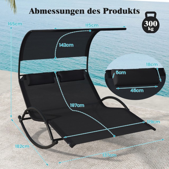 Costway Διπλή Ξαπλώστρα για 2 Άτομα με Σκίαστρο και 2 Αφαιρούμενα Μ...