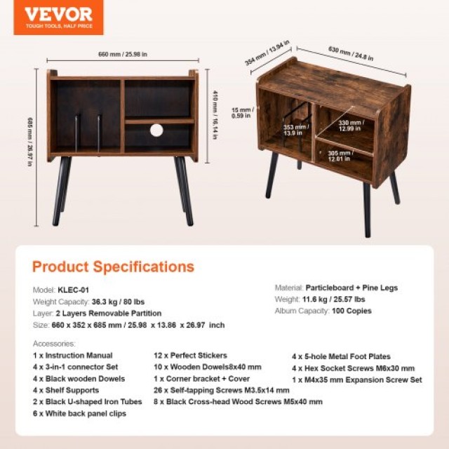VEVOR  Βάση Πικάπ 2 Επιπέδων με 3 Ντουλάπια Μαύρο & Καφέ DCJJMZLC10...