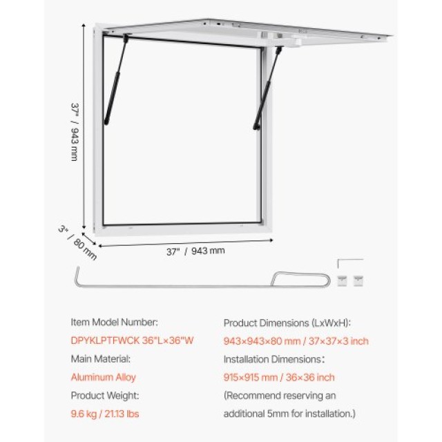 VEVOR Παράθυρο Εξυπηρέτησης 92x92 cm για Καντίνα με Τέντα FWCK3636Y...