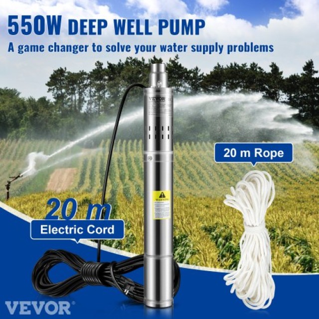 Υποβρύχια Αντλία VEVOR 550W, 230V, 35L/min, 108m, Ανοξείδωτη, IP68  SJQSBLGBOC5503XPYV2