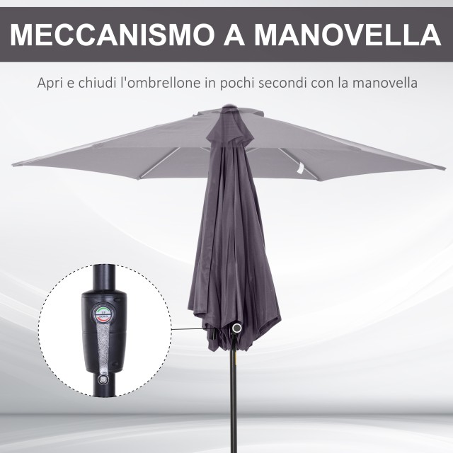 Outsunny Tiltable Garden Parasol, Άνοιγμα μανιβέλας, Φ2,7x2,35m Γκρι 84D-032GY
