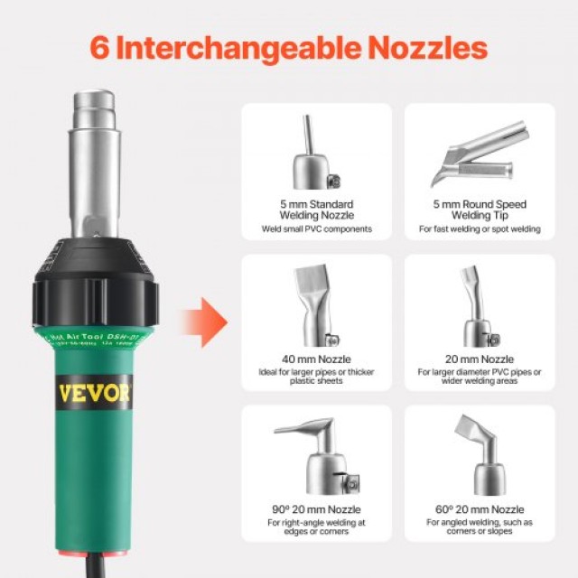 VEVOR  Πλαστικός Συγκολλητής Θερμού Αέρα 1600W με 17 Αξεσουάρ  PVCB...