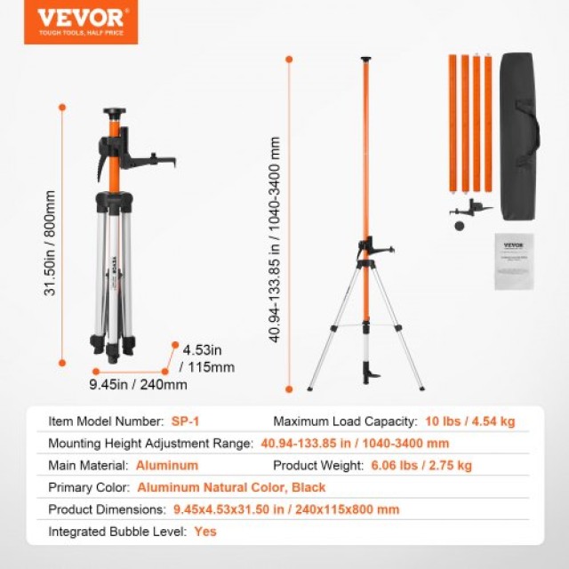 Τρίποδο VEVOR Laser Level με Ρυθμιζόμενο Ύψος 104-340 cm  QZSJJTJYZGS0NVYUIV0