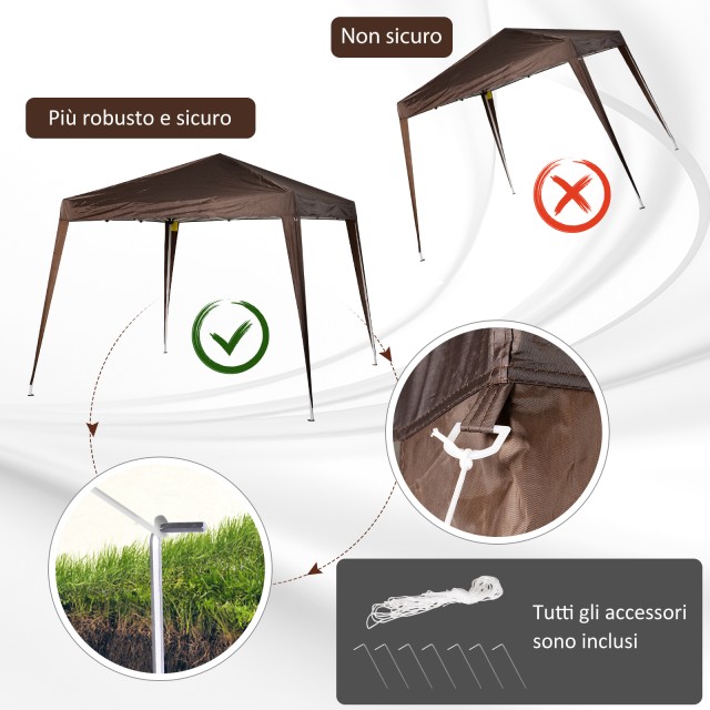 Outsunny Folding Garden Gazebo 2,4x2,4m με Χαλύβδινη Κατασκευή και Αντιανεμικά Σχοινιά, Καφέ 840-159CF