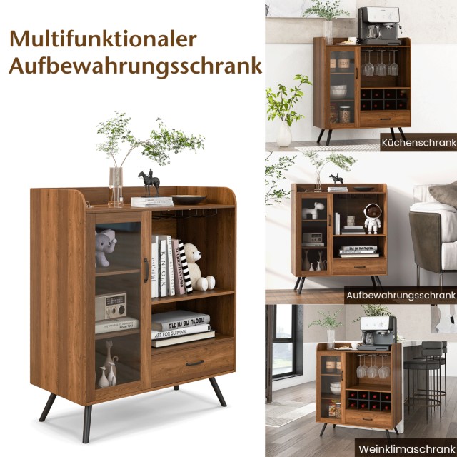 Costway Ξύλινη Κάβα Ποτών με Πόρτα & Συρτάρι 80 x 40 x 95 εκ. Φυσικ...