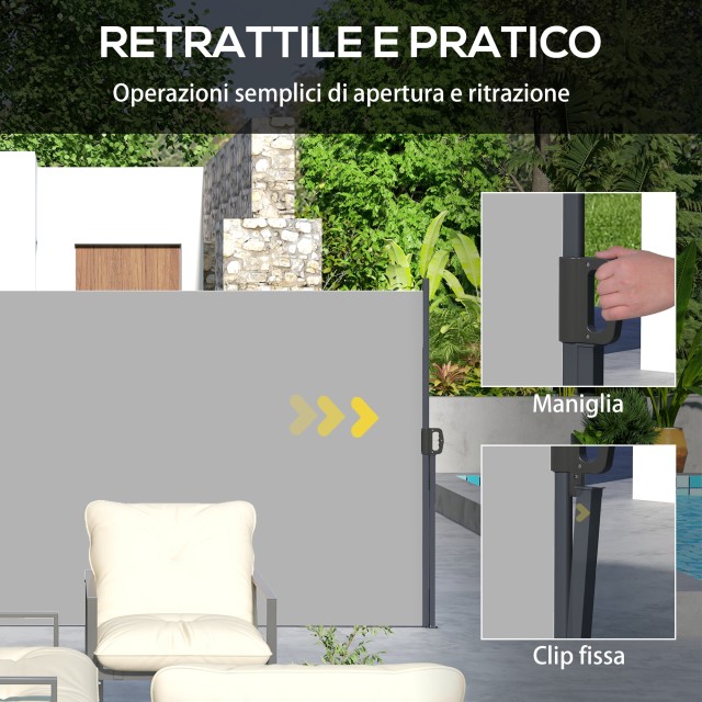 Outsunny  Πλευρική αναδιπλούμενη τέντα 400x180 cm με λαβή, από μέταλλο, αλουμίνιο και πολυεστέρα, ανοιχτό γκρι.  840-258V01LG