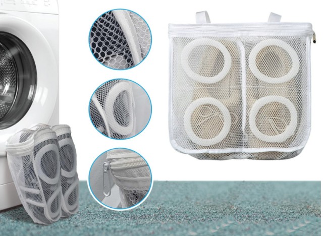 Δίχτυ-Τσάντα Πλυσίματος Παπουτσιών και Εσωρούχων με Φερμουάρ Λευκή ...