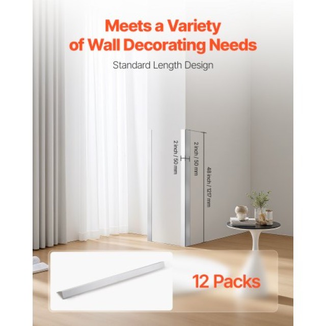 VEVOR Γωνιακός Προστατευτικός Αλουμινίου 50x50x1217mm (Σετ 12) με Τ...