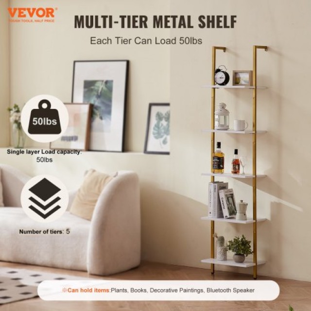 VEVOR  Ράφι Βιομηχανικού Στυλ 5 Επιπέδων 39.6x30cm Τοίχου Χρυσό Λευκό JSGZWJFGHMBJKXPV1V0