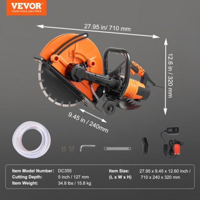 VEVOR  Ηλεκτρικό Πριόνι Σκυροδέματος 14 με Αντλία Νερού και Λεπίδα D3200W14IN5INYGWJV2