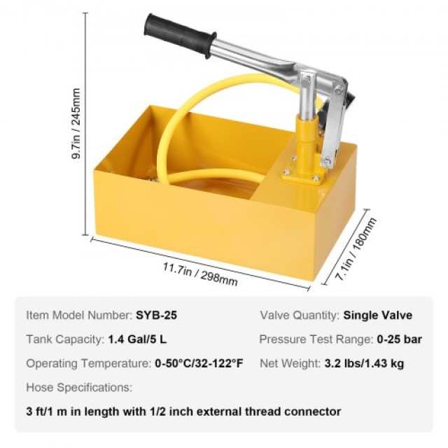 VEVOR  Αντλία Υδροστατικής Δοκιμής, Μέγ. 25 bar/362 PSI, Χειροκίνητ...