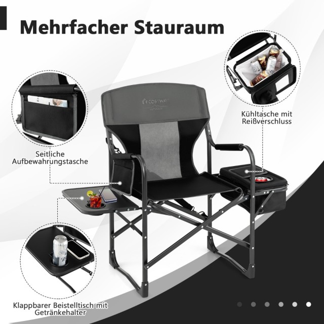 Costway Πτυσσόμενη Καρέκλα Camping με Πλαϊνό Τραπέζι, Ψυγείο & Τσάν...